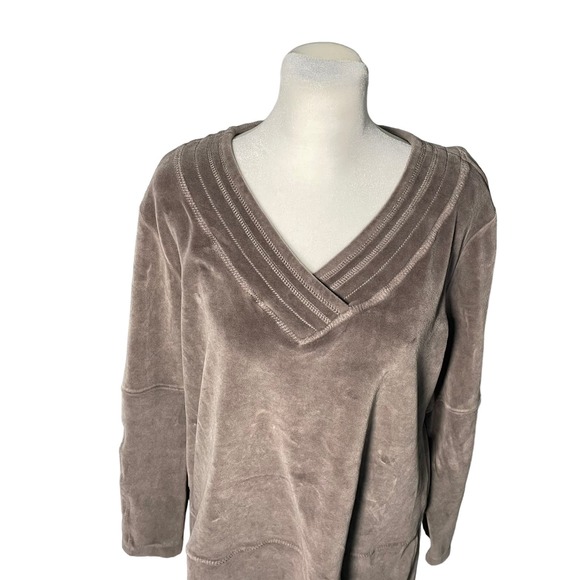 Soft‎ Surroundings Velour Sweatshirt Tunic Pullover Taupe Women Medium Soft Cozy - Picture 6 of 10